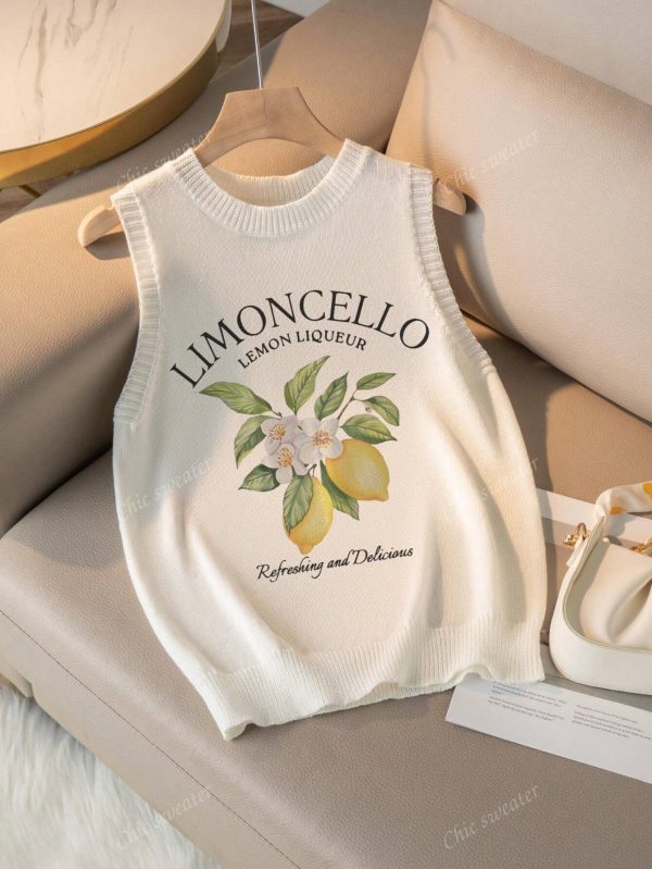 Camiseta de mujer de verano de cuello redondo con estampado de limón - Imagen 2
