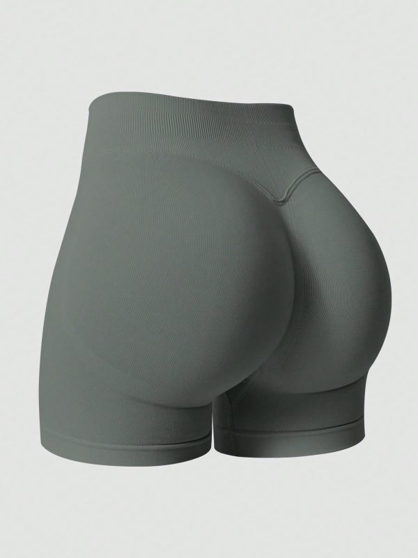 Pantalones cortos deportivos sin costuras que levantan y moldean el trasero gris